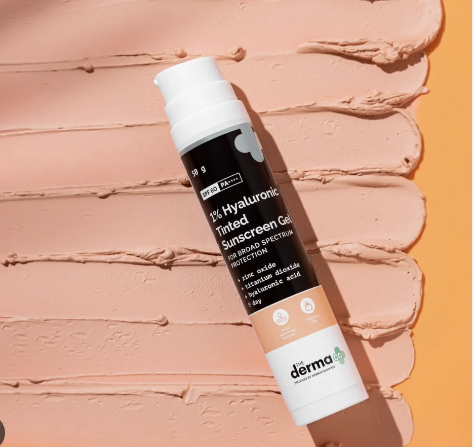 The Derma Co 1% Hyaluronic Tinted Sunscreen Gel for Broad Spectrum Protection - 50g