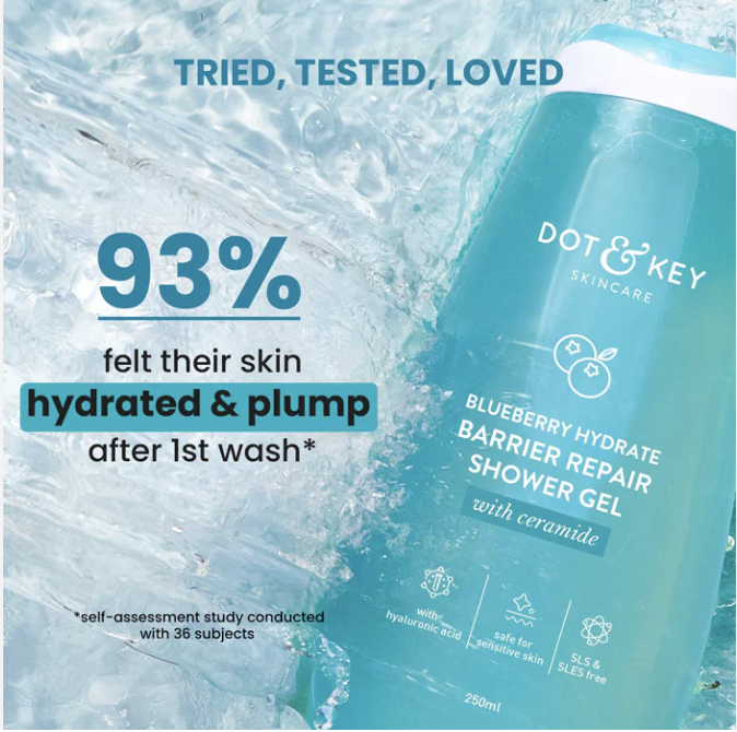 Dot & Key Blueberry Hydrate Barrier Repair Shower Gel | Sulphate Free & Non Drying | Body Wash For Sensitive, Dry & Normal Skin | 250ml
