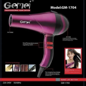 Gemei GM-1704 Professional Hair Dryer 1500W – High Power Fast Drying with Cool Shot & Nozzle