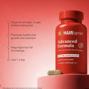 HAIRtamin Advanced Formula Hair Growth Supplement for Women & Men, Supports Stronger, Longer, Visibly Thicker Hair, With 5000 mcg Biotin, Vitamins & Antioxidants, 100% Vegan