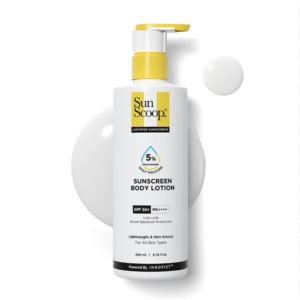 SunScoop 5% Niacinamide Body Sunscreen SPF 50+ PA++++ | Ceramides & Oat Extract | Broad Spectrum UVA UVB | No White Cast | 24hr Moisture | Non-Greasy Body Lotion | All Skin Types | 200ml